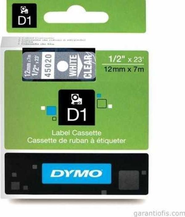 DYMO D1 Şeffaf/Beyaz Yedek Şerit 12mm x 7mt (45020) - Image 1