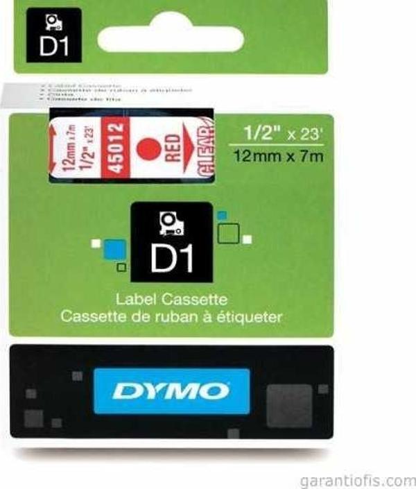 DYMO D1 Şeffaf/Kırmızı Yedek Şerit 12mm x 7mt (45012) - Image 1