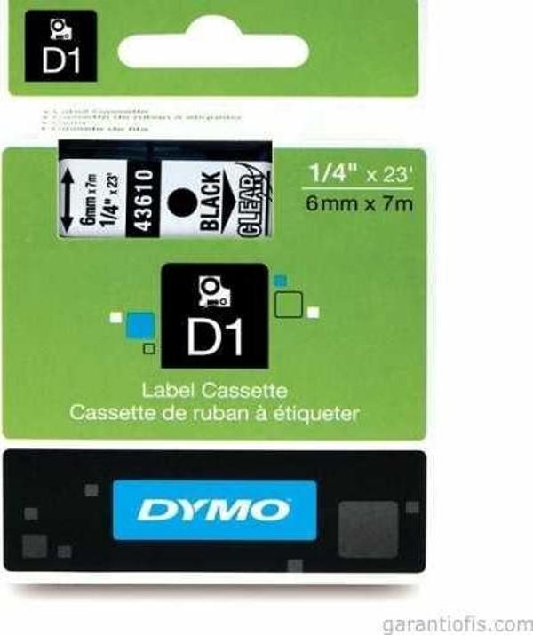 DYMO D1 Yedek Şerit Şeffaf/Siyah 6mm x 7mt (43610) - Image 1