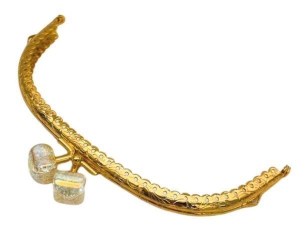 Angel Çanta Aksesuar 15.5 cm Light Gold Oval Cüzdan Çanta Klipsi Bursu Beyaz - Image 1