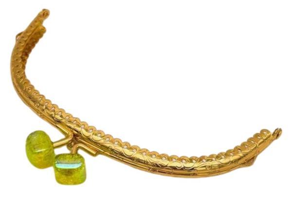 Angel Çanta Aksesuar 15.5 cm Light Gold Oval Cüzdan Çanta Klipsi Bursu Yeşil - Image 1