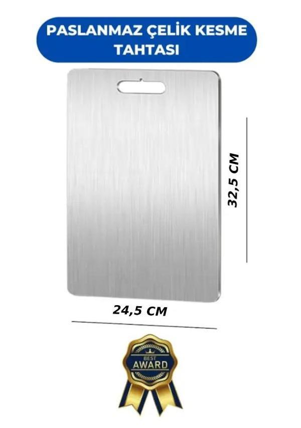 İnci Çelik 304 Paslanmaz Çelik Kesme Tahtası Antibakteriyel Pano Orta 32,5 x 24,5 Cm  - Image 1