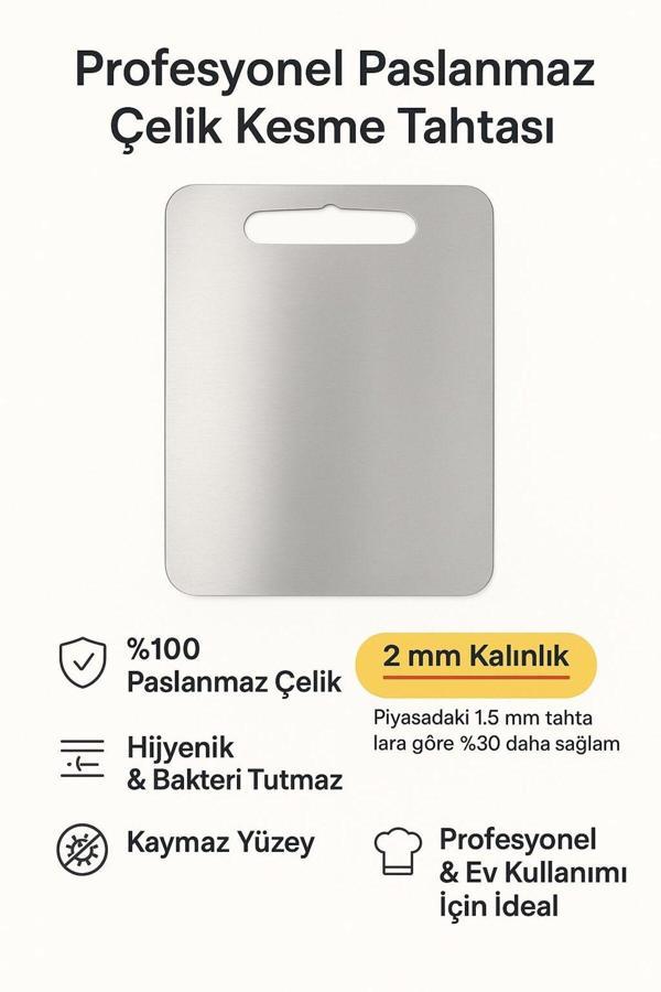 İnci Çelik 304 Paslanmaz Çelik Kesme Tahtası Antibakteriyel Pano Küçük 27 x 21 Cm  - Image 1