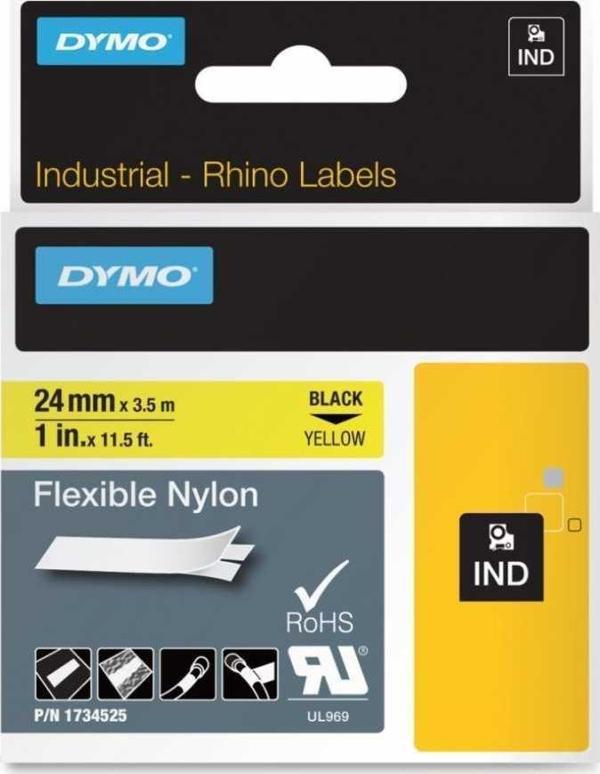 DYMO Rhino Pro Esnek Naylon Şerit 24mmx3,5m Sarı/Siyah (1734525) - Image 1