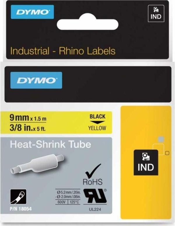 DYMO Rhino Pro Isıyla Küçülen Şerit 9mm x 1,5m Sarı/Siyah (18054) - Image 1