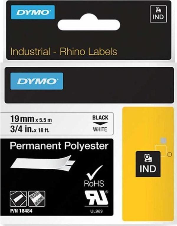 DYMO Rhino Pro Sabit Polyester Şerit 19mmx5,5m Beyaz/Siyah (18484) - Image 1