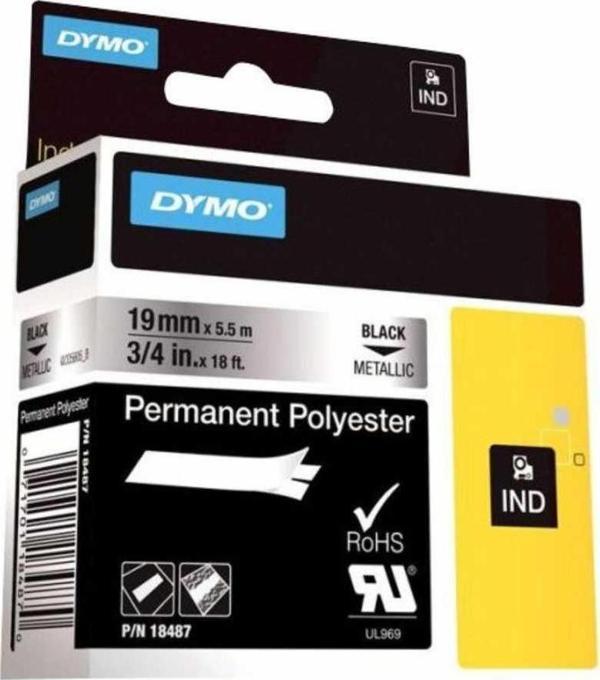 DYMO Rhino Pro Sabit Polyester Şerit 19mmx5,5m MetalikGri/Siyah (18487) - Image 1