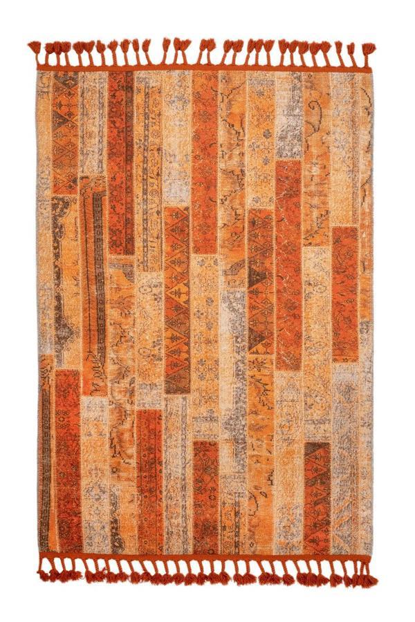 Bohinj Patchwork Turuncu Polyester Dikdörtgen Modern Desenli Pamuk Makinada Yıkanabilir Hav Toz Vermez Leke Tutmayan Kaymaz Taban Dijital Makine Baskı Salon Yolluk Mutfak Halı - Image 1