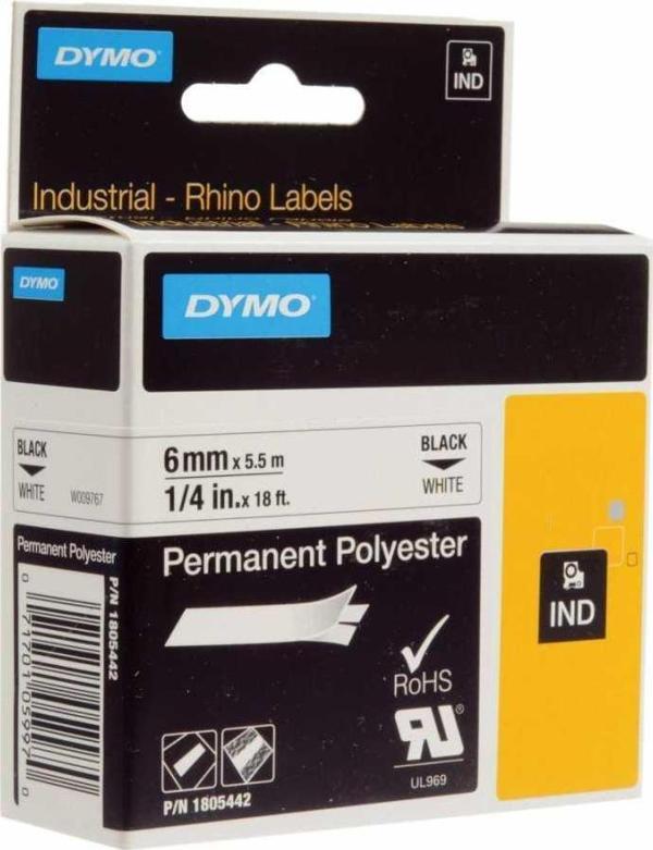 DYMO Rhino Pro Sabit Polyester Şerit 6mmx5,5m Beyaz/Siyah (1805442) - Image 1