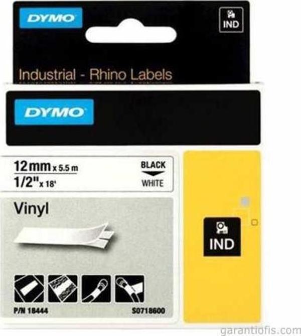 DYMO RhinoPRO Renkli Vinil Şerit 12mmx5,5m Beyaz/Siyah 18444 - Image 1