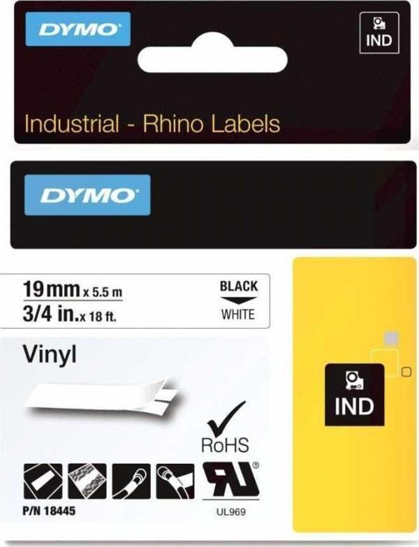 DYMO RhinoPRO Renkli Vinil Şerit 19mmx5,5m Beyaz/Siyah 18445 - Image 1