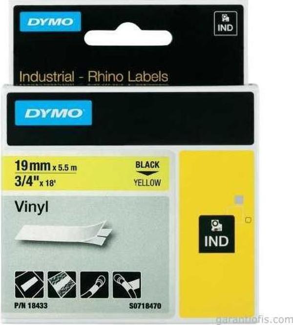 DYMO RhinoPRO Renkli Vinil Şerit 19mmx5,5m Sarı/Siyah 18433 - Image 1