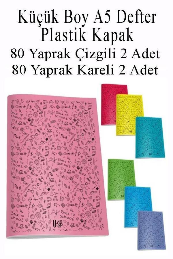 Defter Plastik Kapak A5 80 Yaprak Çizgili 2 Adet ve 80 Yaprak Kareli 2 Adet Küçük Boy Defter - Image 1