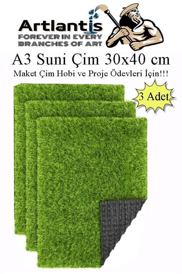 Yapay Çim A3 30x40 cm 3 Adet A3 Boyutunda Maket Çim Dekorati Yapay Çim Halı Teraryum Suni Çim - Image 1