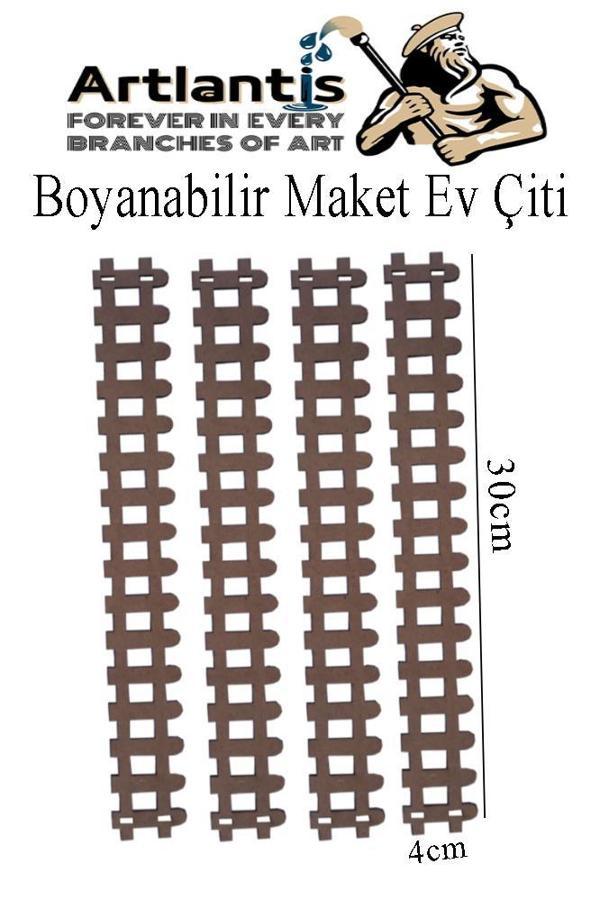 Boyanabilir Ahşap Maket Çit 4 Adet 30x4 cm Dekoratif Minyatür Bahçe Çiti Proje Tasarım Okul Hobi - Image 1