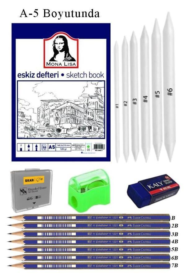 Eskiz Defteri A5 50 Yaprak Karakalem Çizim Seti Gölgelendirme Kalemi Hamur Silgi Faber Castell Dereceli Kalem Hobi Tasar - Image 1