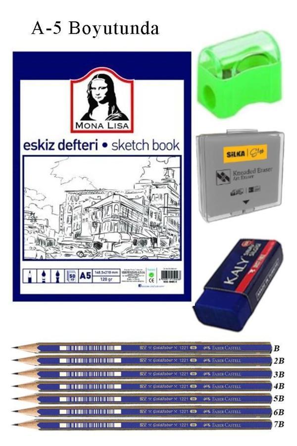 Eskiz Defteri A5 50 Yaprak Karakalem Çizim Seti Hamur Silgi Faber Castell Dereceli Kalem Hobi Tasarım Seti - Image 1