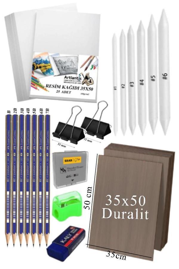 Karakalem Eskiz Çizim Seti Durolit Seti 35x50 cm 1 Paket Pastel Dağıtıcı Kalem Resim Kağıdı Faber Dereceli Kalem Seti Ha - Image 1