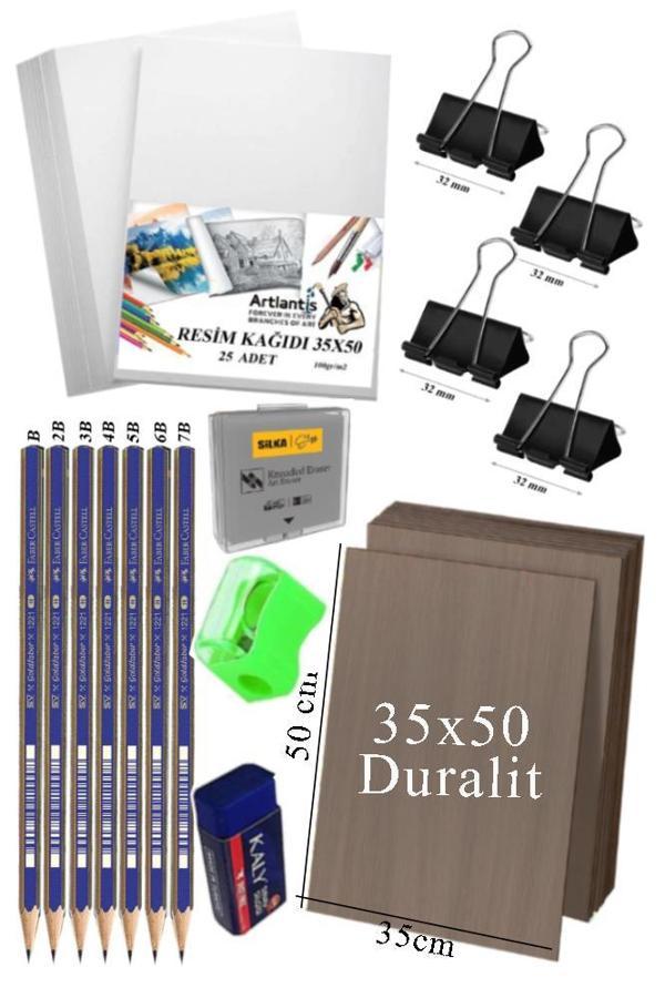 Karakalem Eskiz Çizim Seti Durolit Seti 35x50 cm 1 Paket Resim Kağıdı Faber Dereceli Kalem Seti Hamur Silgi Sınav Silgis - Image 1