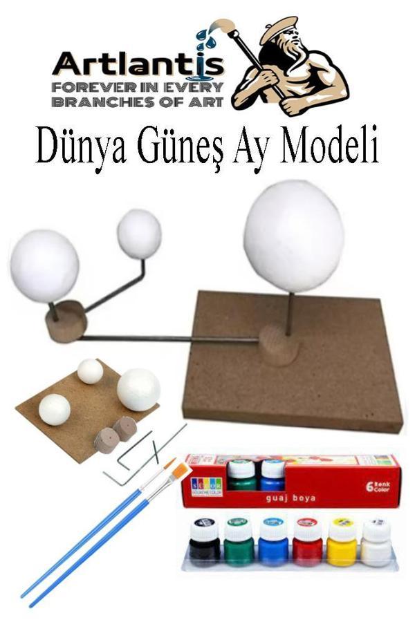 Güneş Dünya Ay Modeli 1 Paket 6 Renk Guaj Boya Fırça Gezegen Maketi Deney Seti Güneş Sistemi Modeli Okul Ders Deney Seti - Image 1