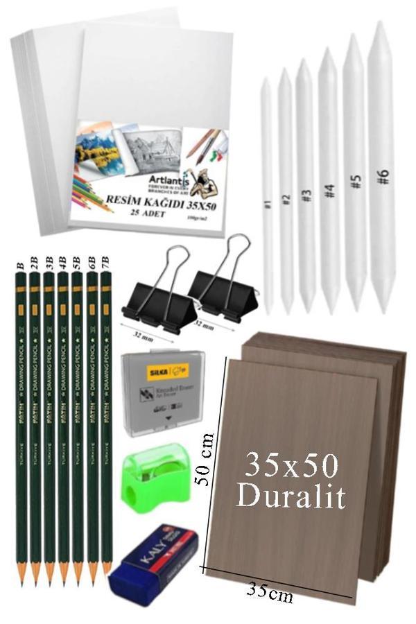 Karakalem Eskiz Çizim Seti Durolit Seti 35x50 cm 1 Paket Pastel Dağıtıcı Kalem Resim Kağıdı Dereceli Kalem Seti Hamur Si - Image 1