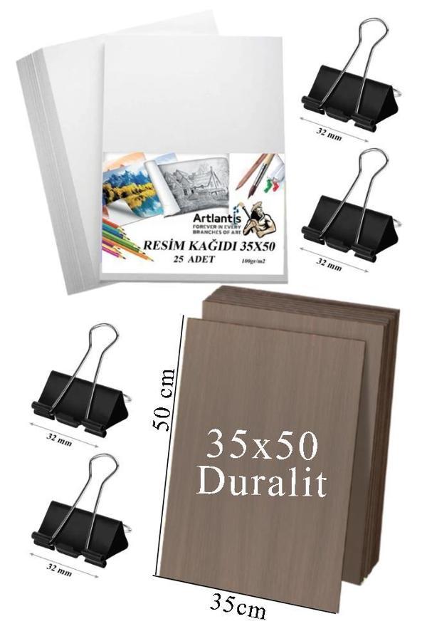Karakalem Eskiz Çizim Seti Durolit Seti 35x50 cm Duralit 1 Adet 35x50 Resim Kağıdı 25 Adet Mandal Metal 4 Adet - Image 1