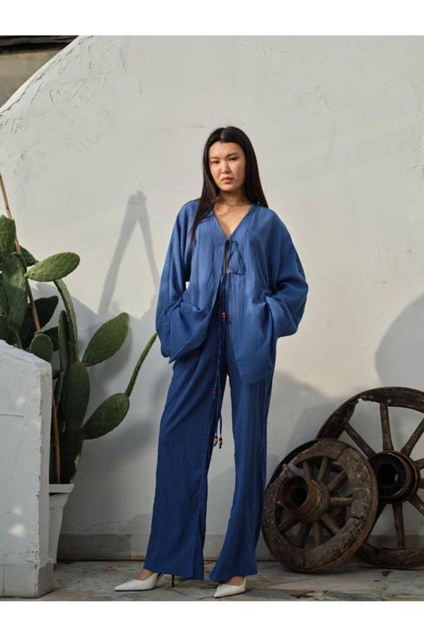 Boutich Kadın Mavi Pamuklu Oversıze Alt Üst Takım - Image 1