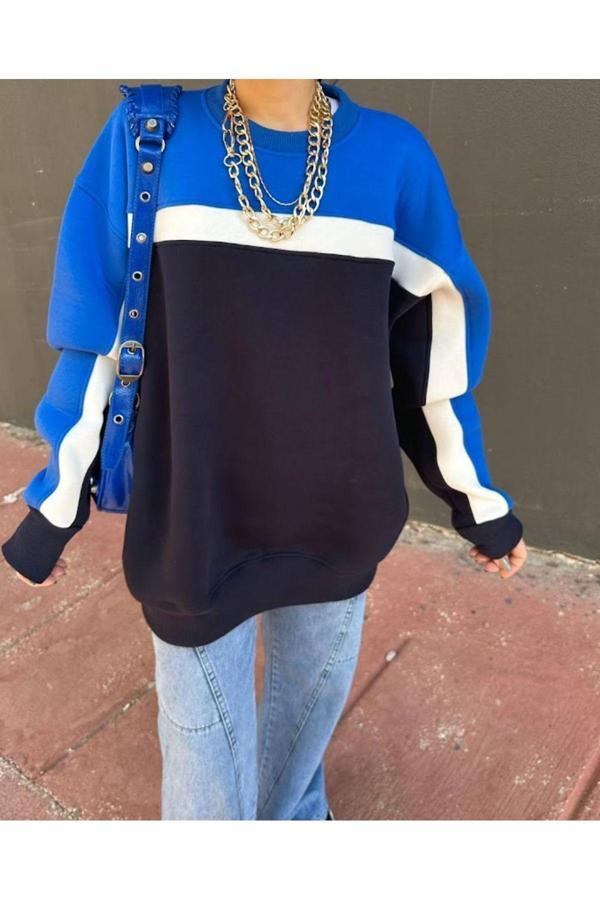 Boutich Kadın Renk Bloklu Oversize Sweatshirt - Image 1