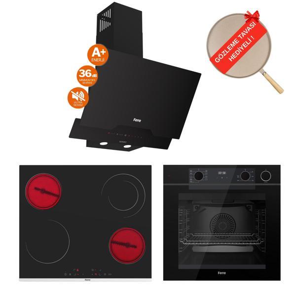 Ferre FryArt&Buharlı Lumetra Sessiz Davlumbaz Elektrikli Siyah Ank. Set (D063-SA + MS263 + QEP64CS) - Image 1