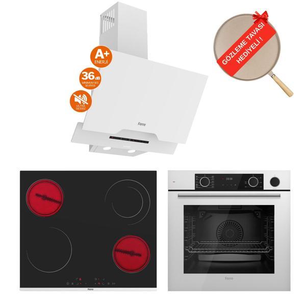 Ferre FryArt&Buharlı Ferovia Sessiz Davlumbaz Elektrikli Beyaz Ank. Set (D064-SA + MS263 + XE64CB) - Image 1