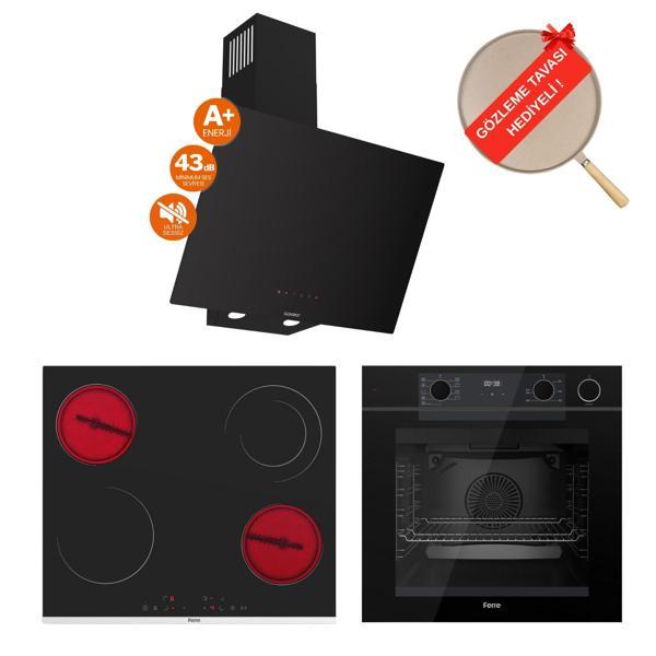 Ferre FryArt&Buharlı Liventa Sessiz Davlumbaz Elektrikli Siyah Ank. Set (D077-SA + MS263 + QEP64CS) - Image 1