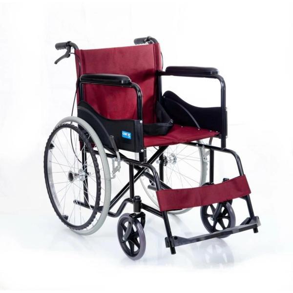 Comfort Plus Tekerlekli Sandalye Bordo | Refakatçi Frenli, Ayarlanabilir Ayaklı, Çelik Şase DM809E - Image 1