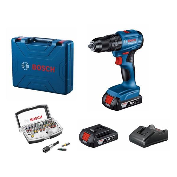 Bosch Gsb 185-LI 2 x 2.0AH Çift Akülü Darbeli Matkap + 32 Parça Bits Uç Seti - Image 1