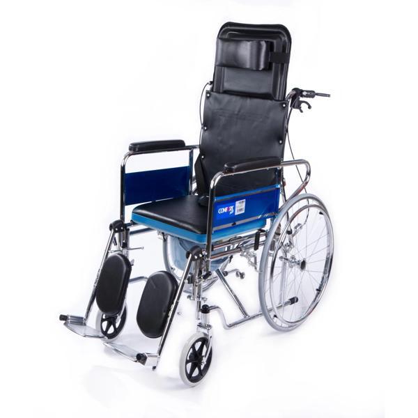 Comfort Plus Tuvaletli Tekerlekli Sandalye | Sırt Yatar, Ayak Kalkar, Nikelaj Kaplama Çelik Şase, An - Image 1