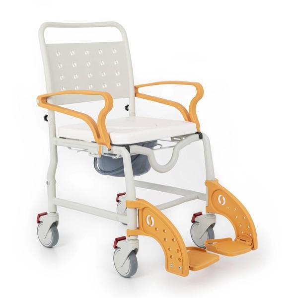 Comfort Plus Banyo ve Tuvalet Sandalyesi Turuncu | Soft Minderli, 4 Frenli Tekerlek, Paslanmaz Plast - Image 1