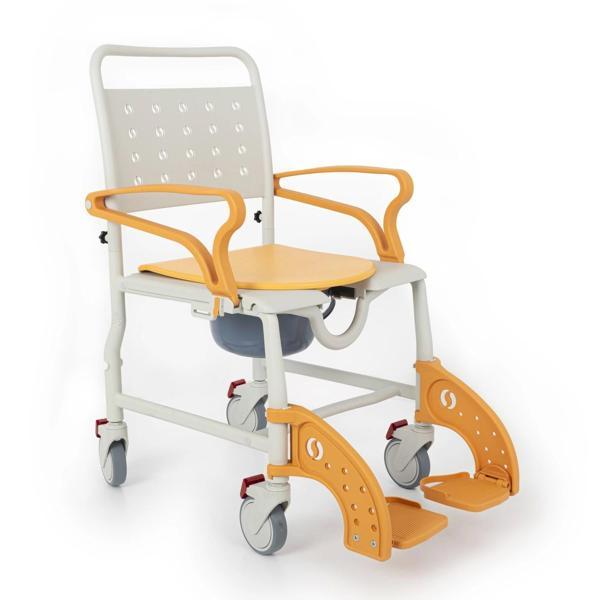 Comfort Plus Banyo ve Tuvalet Sandalyesi Turuncu| Plastik Gövde, Lazımlıklı, Frenli Tekerlekli DM-80 - Image 1