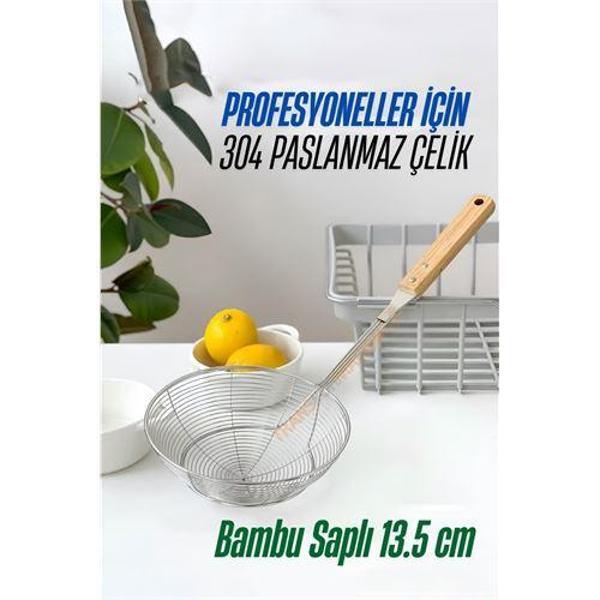 Modacar Bambu Saplı Kevgir Süzgeç 304 Paslanmaz Çelik 13.5 cm - Image 1