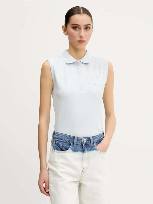 Guess Jeans GJ SLEEVELESS COLLAR SLIM PKT Kadın Mavi T-shirt W5GP24KCYR1-G7O7 - Image 1