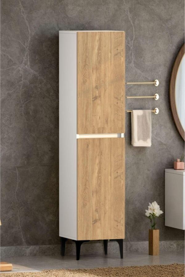 Polen 2 Kapaklı Çok Amaçlı Boy Banyo,Mutfak,Kiler Dolabı Beyaz Çam - Image 1