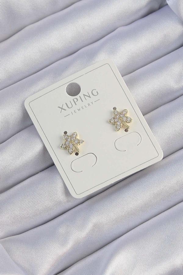 Xuping Gold Renk Zirkon Taşlı Yaprak Küpe 9380 - Image 1