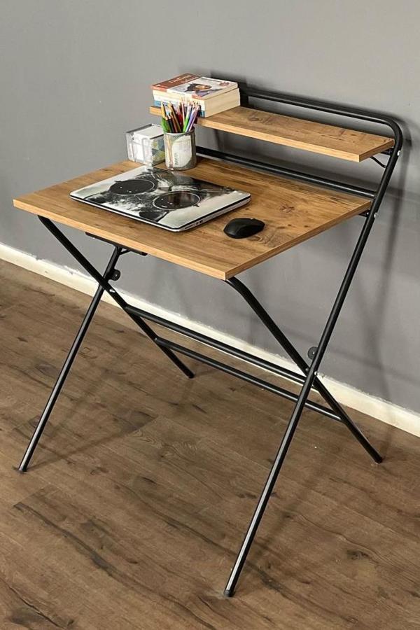 🔥 Lich Metal Ayaklı Katlanır Çalışma Masası | Raflı Laptop Sehpası | Çizim ve Ders Masası - Image 1