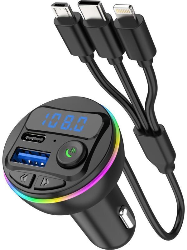 Bluetooth Araç Mp3 Çalar I Mp3 Modülatör Çalar USB C Şarj ile 3 In 1 Şarj Kablosu - Image 1
