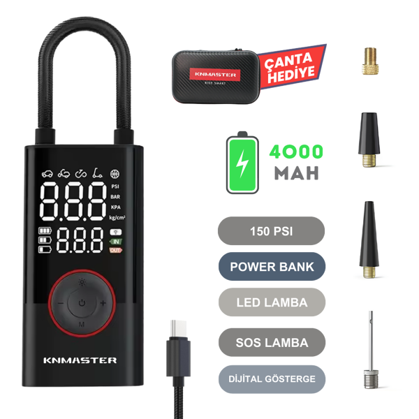 Knmaster LP200 - 150 PSI Dijital Göstergeli Şarjlı Hava Pompası - Image 1