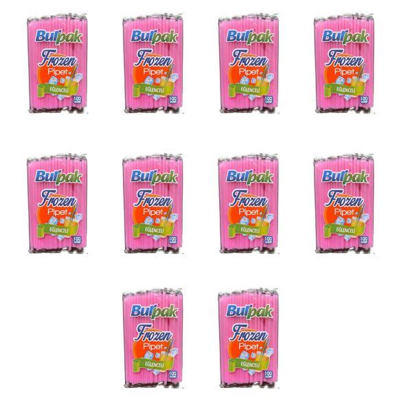 Burpak Frozen Kalın Kokteyl Buzlu İçecek Pipet - Düz - Pembe - 22 Cm. - 8 mm. -100 Adetlik 10 Paket - Image 1