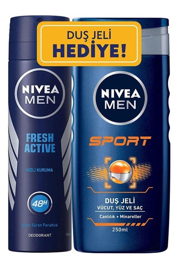 Nivea Men Fresh Active 48H Erkek Deodorant 150Ml + Duş Jeli Sport 250Ml Set - Image 1