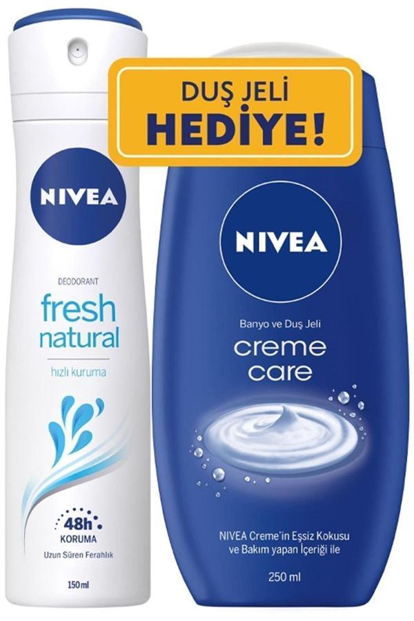 Nivea Fresh Natural Kadın Deodorant Sprey 150 Ml + Creme Care Kadın Duş Jeli 250 Ml - Image 1