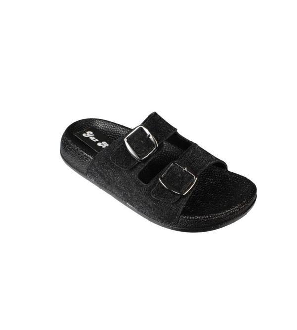 YAZKIŞ Kadın Siyah platin Çift Tokalı parlak Kumaş Terlik - Image 1