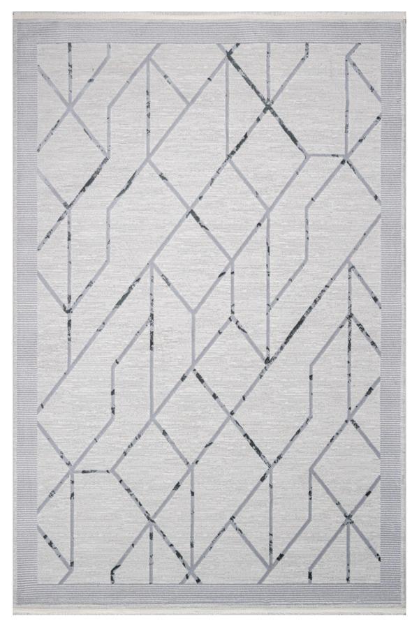 Ablative Gri Geometrik Etnik Modern Desenli Akrilik Hav Vermeyen Leke Tutmayan Kolay Temizlenen Yumuşak Makine Salon Yolluk Mutfak Halı - Image 1