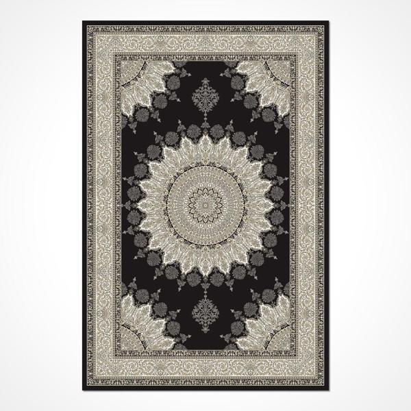 Twinflames Klasik Siyah Viskon Dikdörtgen Modern Desenli Akrilik Hav Vermeyen Leke Tutmayan Kolay Temizlenen Yumuşak Makine Salon Yolluk Mutfak Halı - Image 1