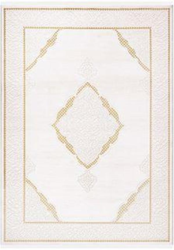 Abstract Çerçeveli Gold Akrilik Dikdörtgen Modern Desenli Akrilik Hav Vermeyen Leke Tutmayan Kolay Temizlenen Yumuşak Makine Salon Yolluk Mutfak Halı - Image 1
